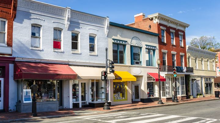 A row of downtown storefronts